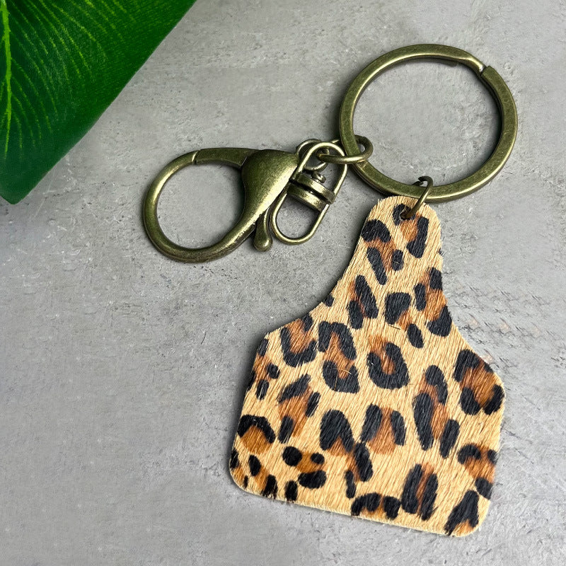 Wholesale 2pcs/ pack Leather Western Style Long Hair Leopard Print Cow Print Keychain