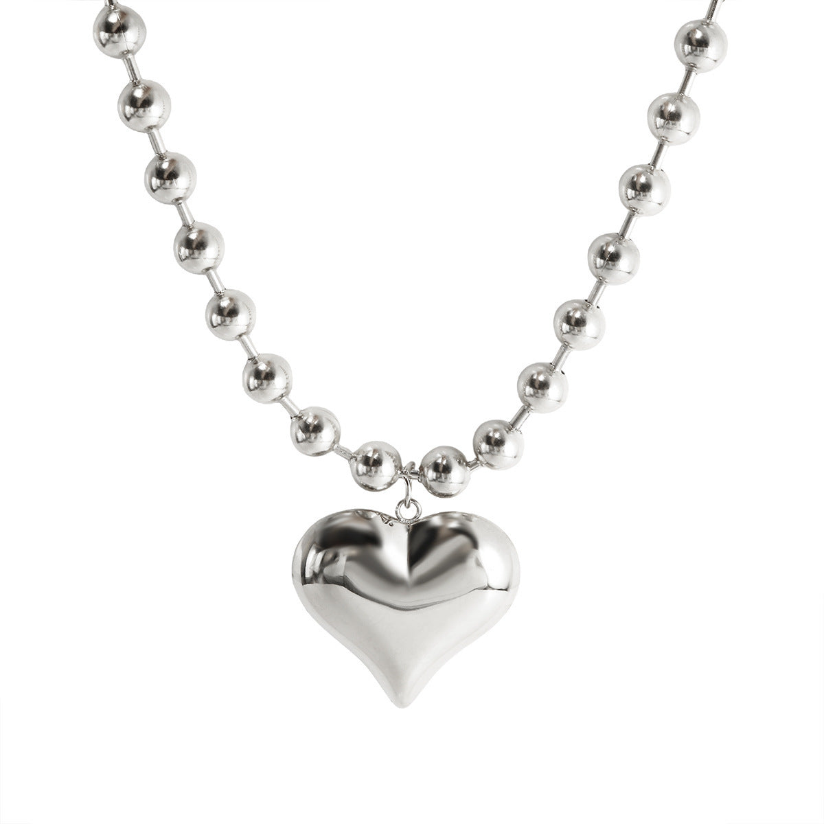 Wholesale Smooth beaded heart stainless steel necklace