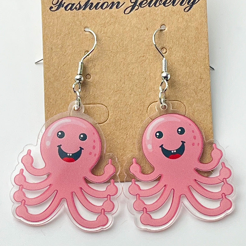 Wholesale 2 Pairs/pack Fun Printed Funny Octopus Acrylic Earrings ACC-ES-HY071