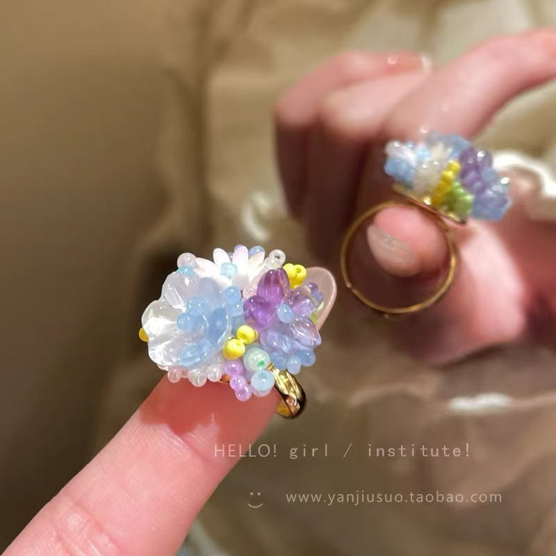Wholesale Summer  Handmade Beaded Hydrangea Flower Ring