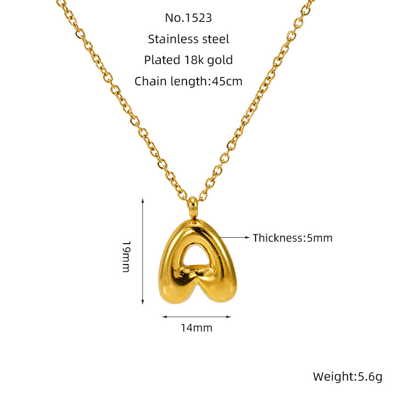 Wholesale  26 English letter necklace  titanium steel bubble smooth letter pendant clavicle chain