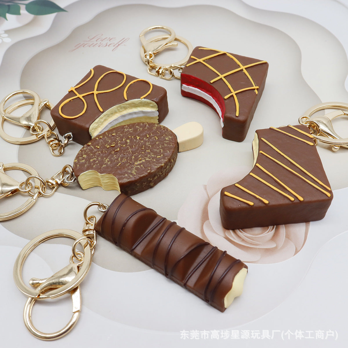 Wholesale Mini Artificial Resin Chocolate Cake Keychain Bag Charm Everyday Accessory