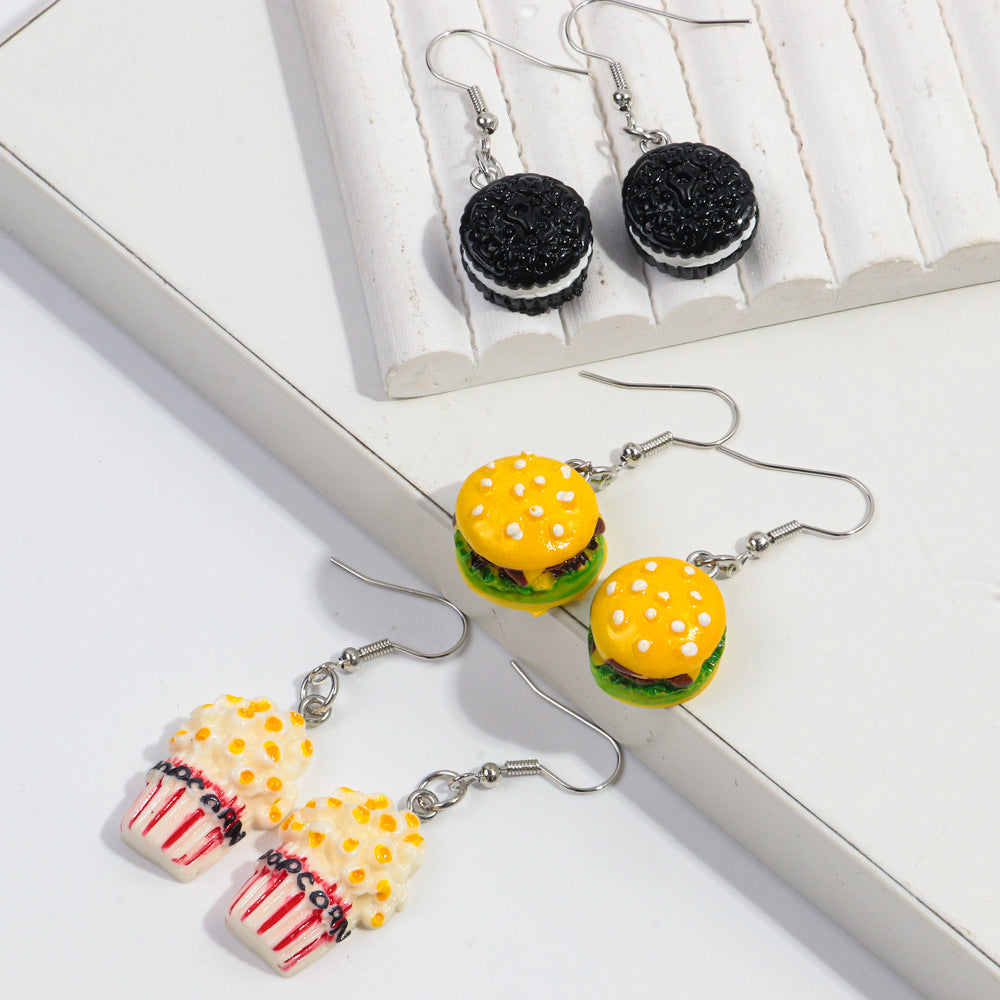 Wholesale Chic Food-Themed Resin Earrings - Fun Hamburger,  Fries,  Popcorn &  Chocolate Designs - Fashion Accessory for Everyday Wear or Gift