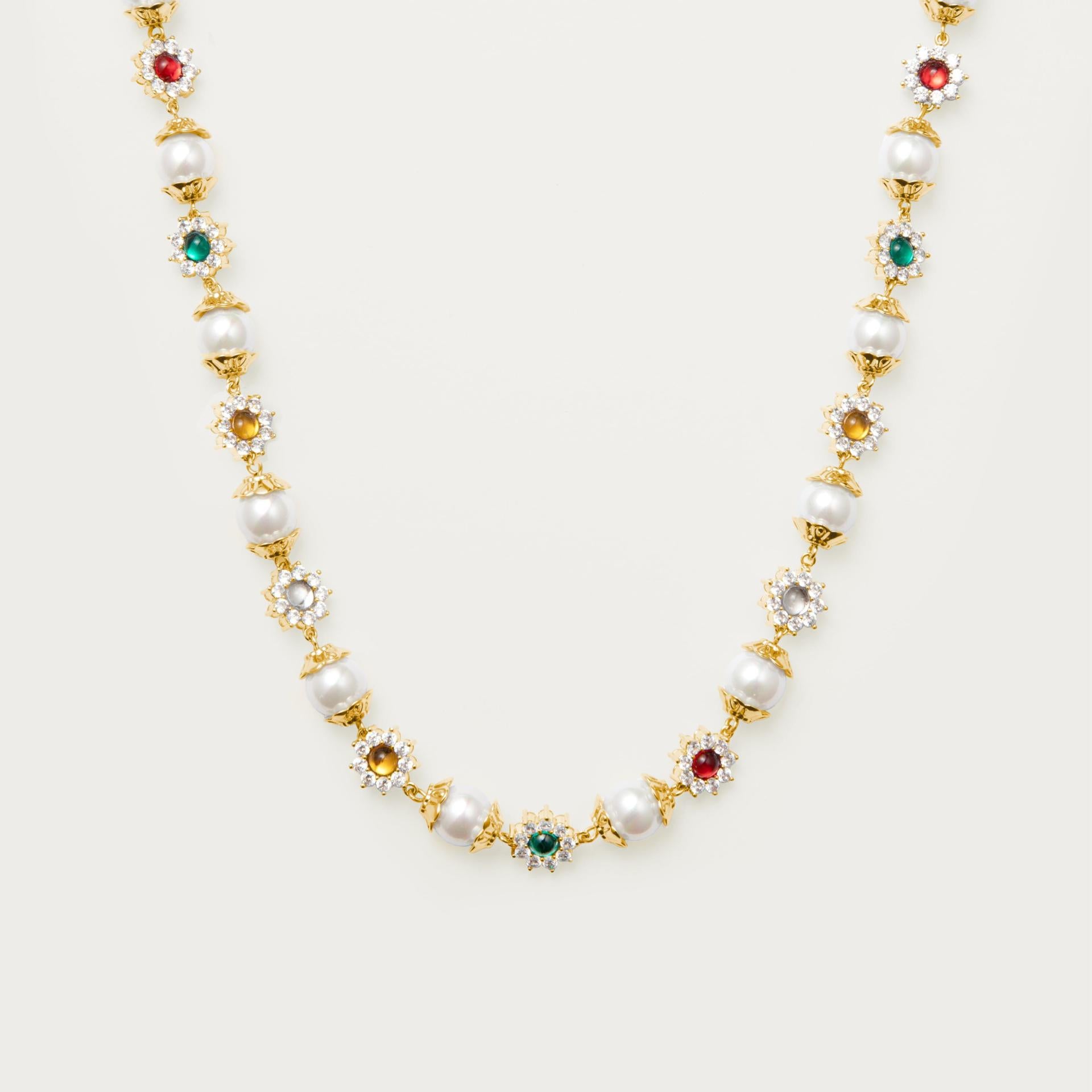 Wholesale Flower and Diamond Coloured Gemstone Necklace
