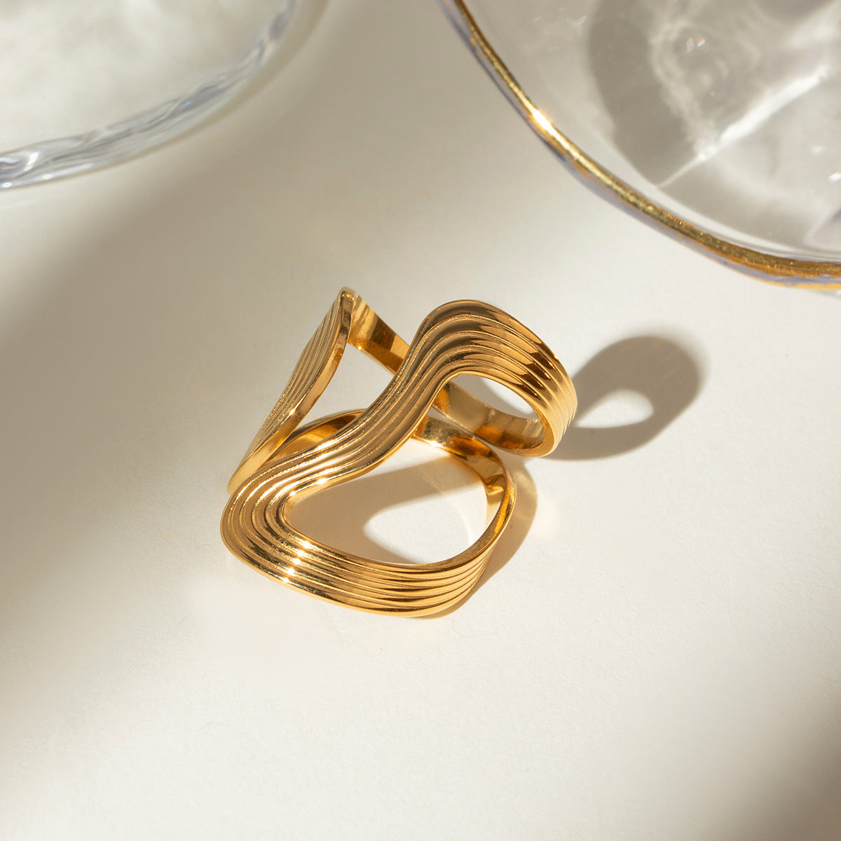 Wholesale  retro antique 18k gold stainless steel thread shaped opening ring