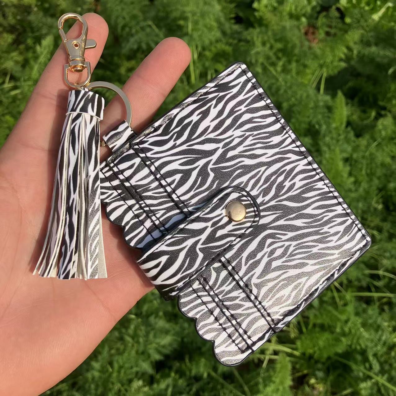 Wholesale Leopard Plaid Solid Color Sunflower Card Holder Keychain ACCVIP-KC-QiuXue004
