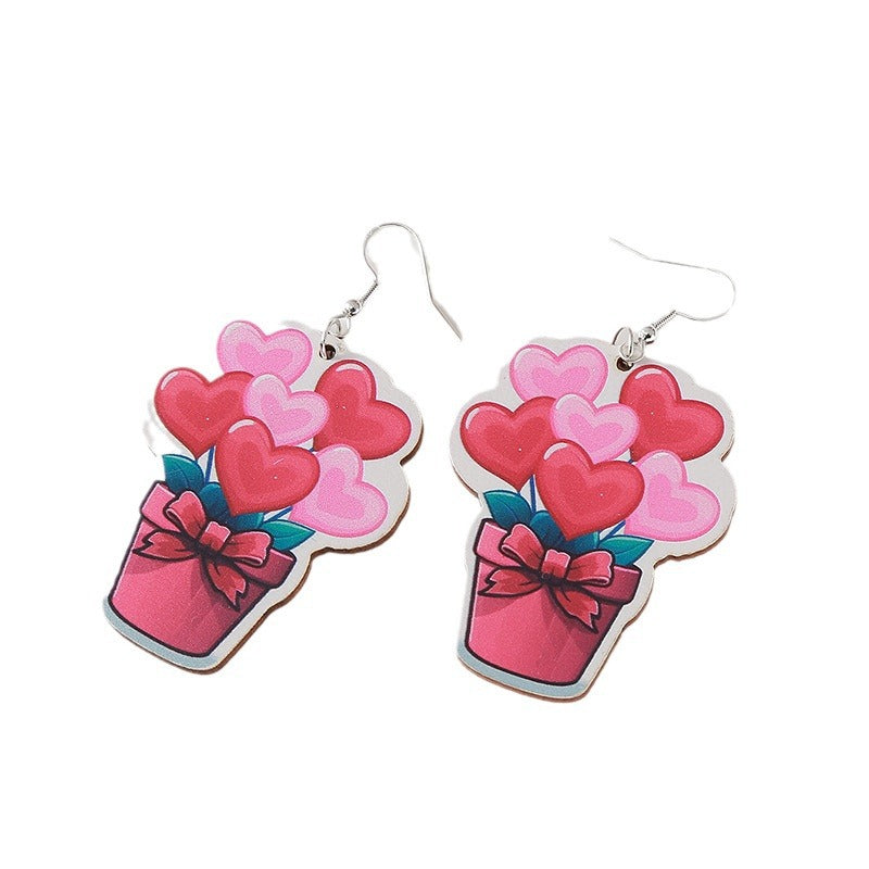 Wholesale  Valentine' s Day  LOVE heart balloon wood earrings