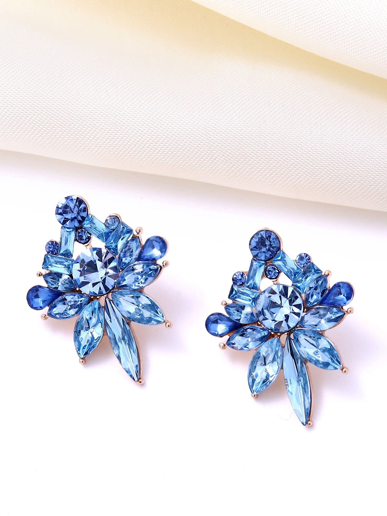 Wholesale European and American Style Colorful Flower Earrings,  Exaggerated Marquise Zircon Earrings,  Niche Design Light Luxury Ear Accessories