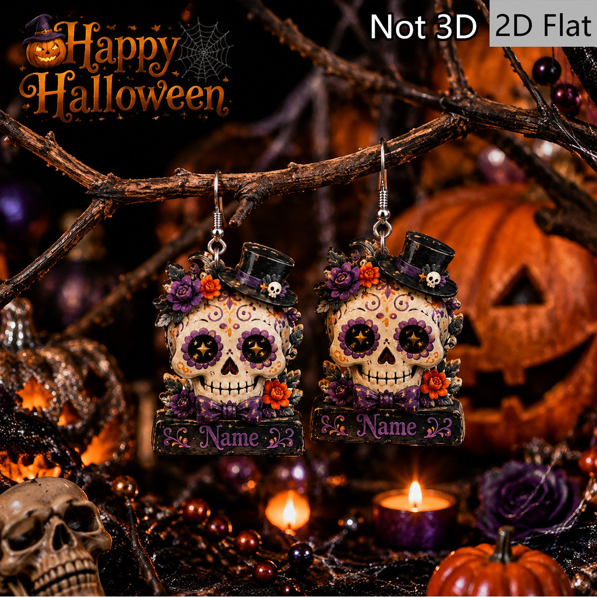Wholesale Wooden Sugar Skull Earrings Top Hat Flower  Party Jewelry Accessory For Women
