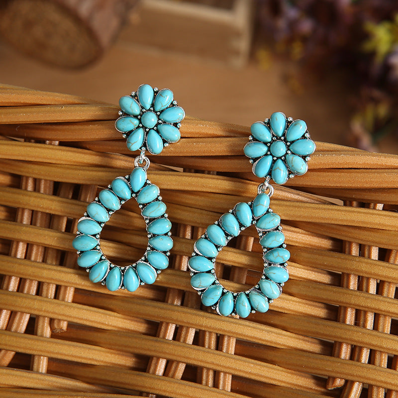 Wholesale Retro Turquoise Palace Style Earrings Fashion Accessory for Boutique Resale
