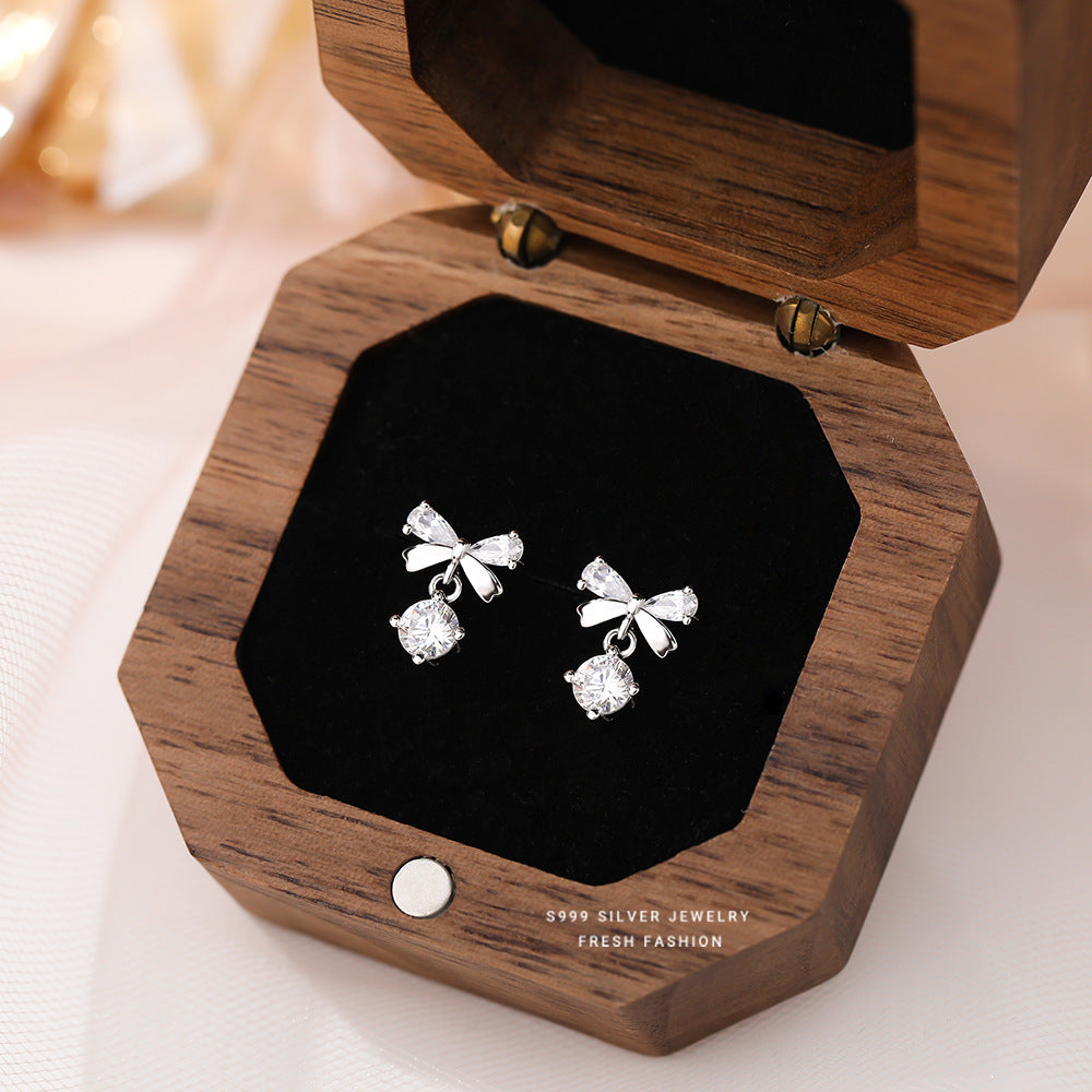 Wholesale s999  Zircon Bow Earrings Light Luxury Earrings