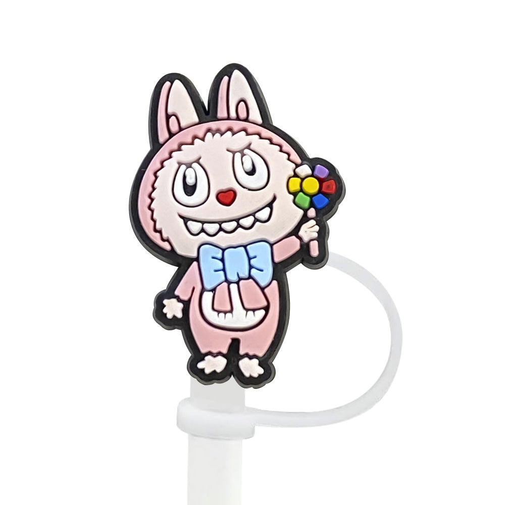 Wholesale Random 100pcs Cute Cartoon 10mm PVC Soft Straw Tube Cap