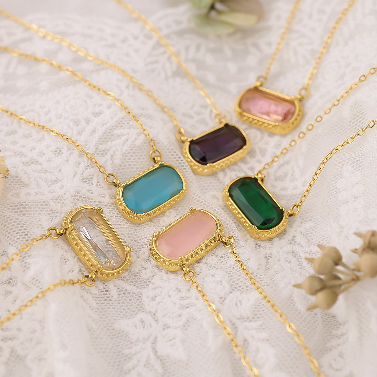 Wholesale Titanium Steel oval necklace  color zircon pendant clavicle chain