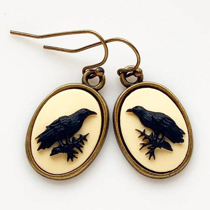 Wholesale Black Crow Earrings  Animal Accessories Geometric Oval Earrings Earrings