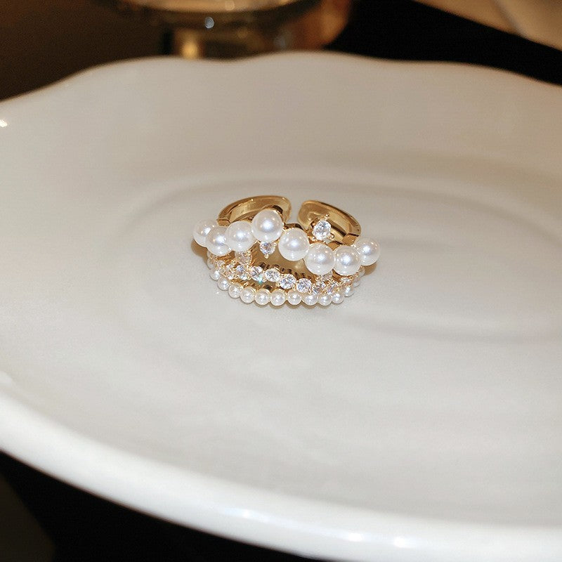 Wholesale Plated Fresh Water Pearl Zircon Butterfly Ring