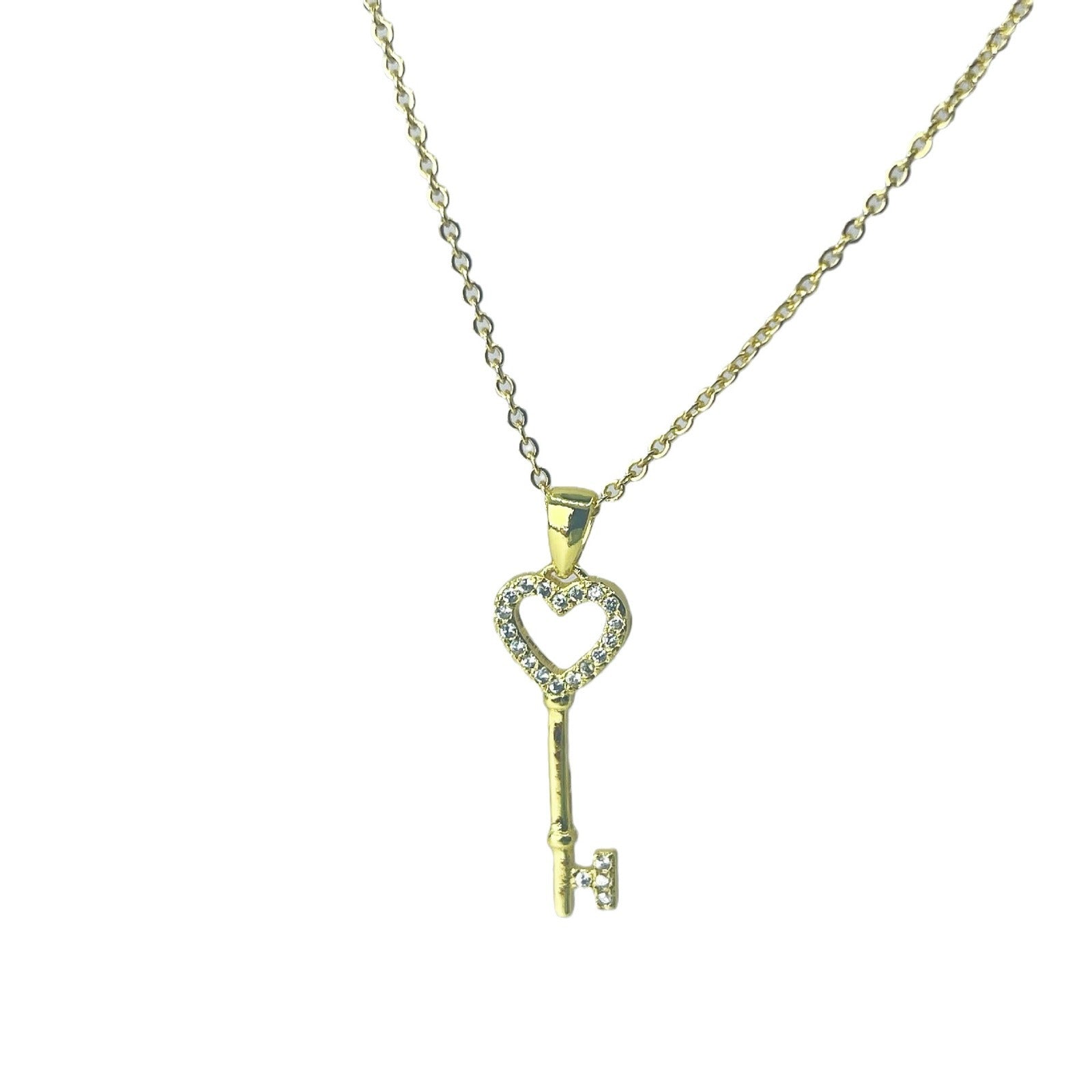 Wholesale Chic Heart Shaped Key Collarbone Necklace Gold Tone Rhinestone Pendant Jewelry For Women Gift