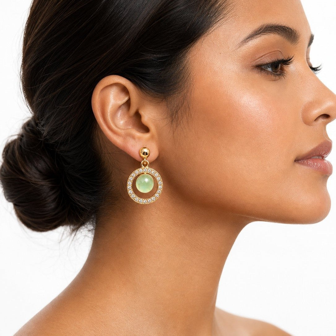 Wholesale Geometric Green Rhinestone Earrings Party Wear Jewelry Accessory for Boutique Resale
