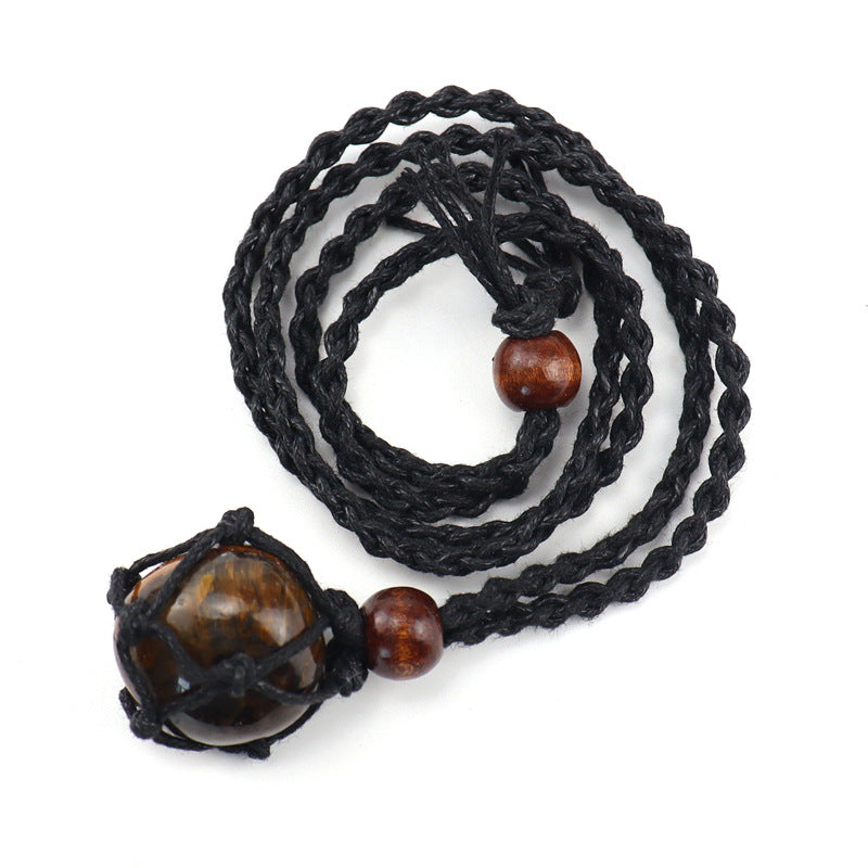 Wholesale Trendy Handmade Amethyst Crystal Necklace With Black Woven Net Pendant Adjustable Jewelry Accessory