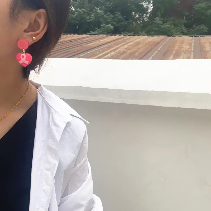 Wholesale Bow Pink Ribbon Preventive Breast Health Resin Earrings