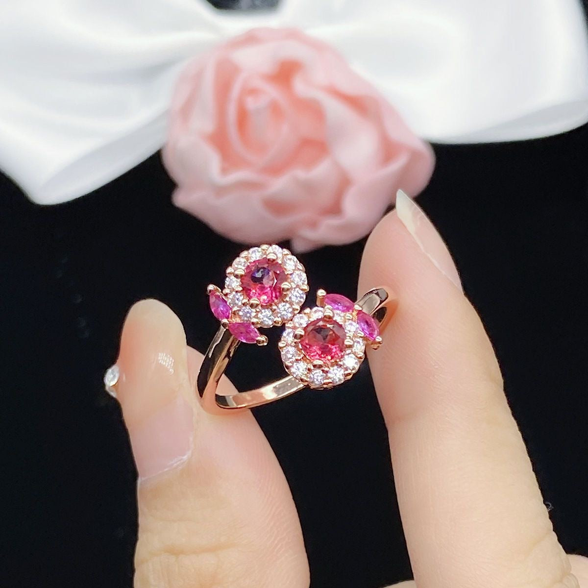 Wholesale Flower Colorful Diamond Open Ring