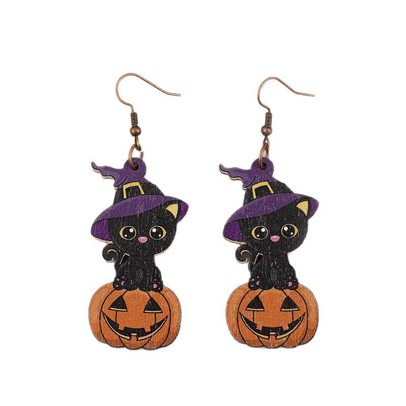 Wholesale  Halloween Horror Pumpkin Creative Wood Earrings