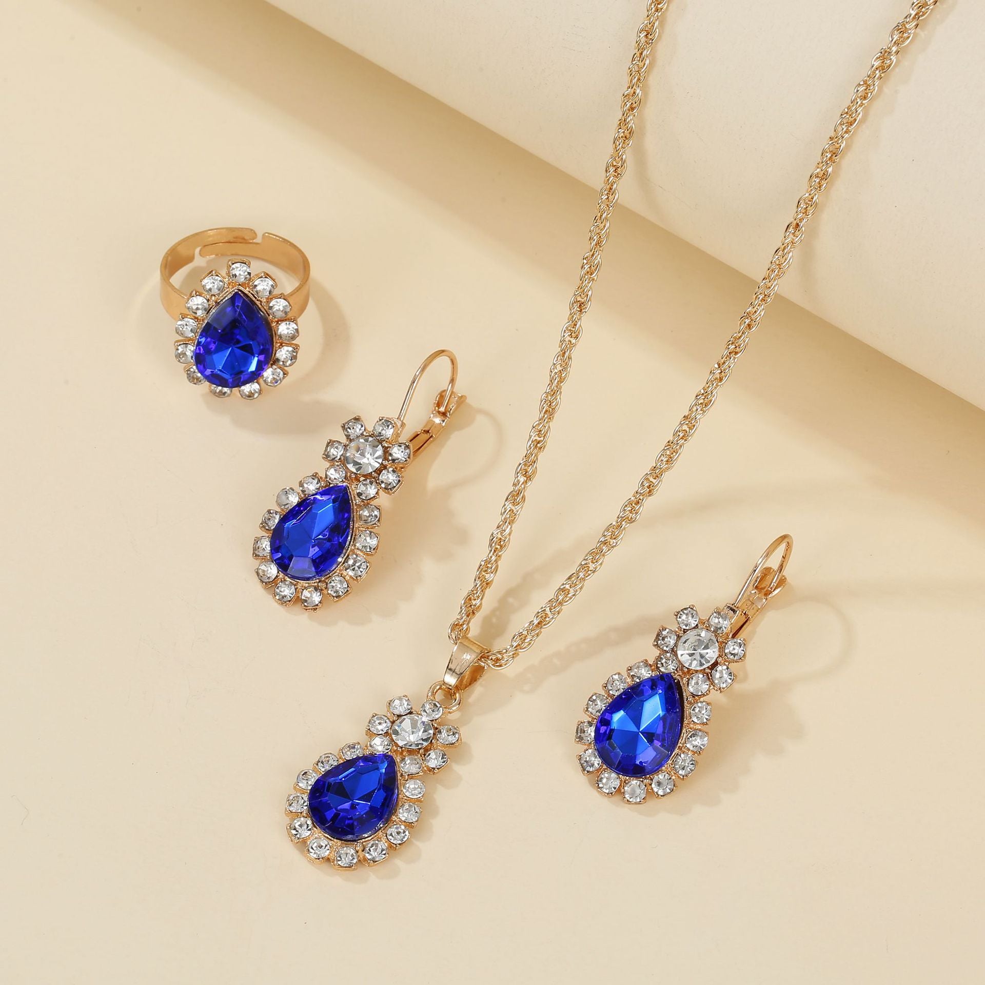 Wholesale Water Drop Heart Diamond Necklace Earring Set
