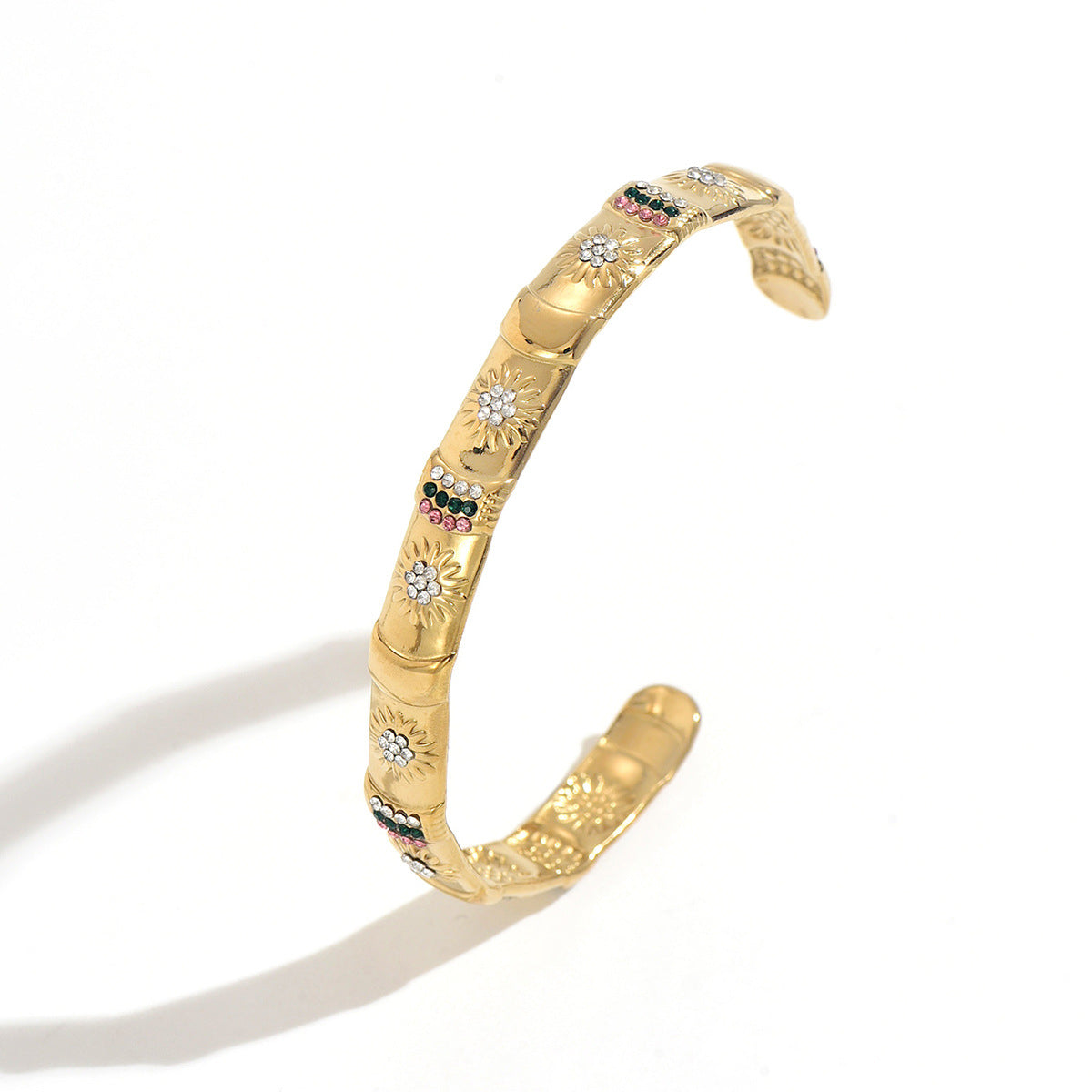 Wholesale Geometric Rhinestone Stainless Steel Adjustable Open Bangle Bracelet Fashion Jewelry Accessory