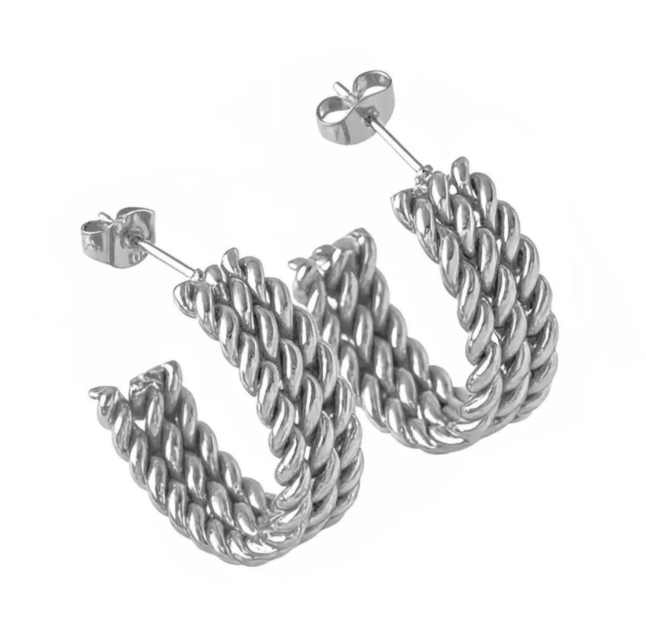 Wholesale Stainless steel twisted pattern,  luxurious and sophisticated square titanium steel stud earrings