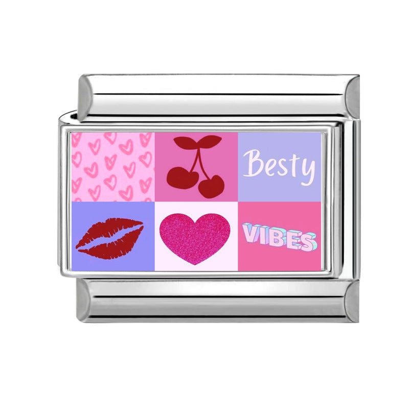 Wholesale Hearts and Love Italian Charms pink series  DIY  Single Section Creative Stainless Steel Composable Bracelet