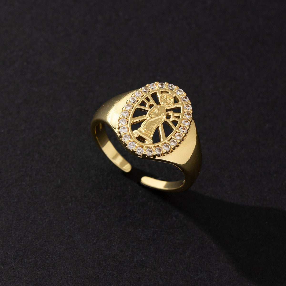 Wholesale European Fashion Sparkling Gold Plated Copper Zircon Open Ring Geometric Chic Jewelry Accessory Gift