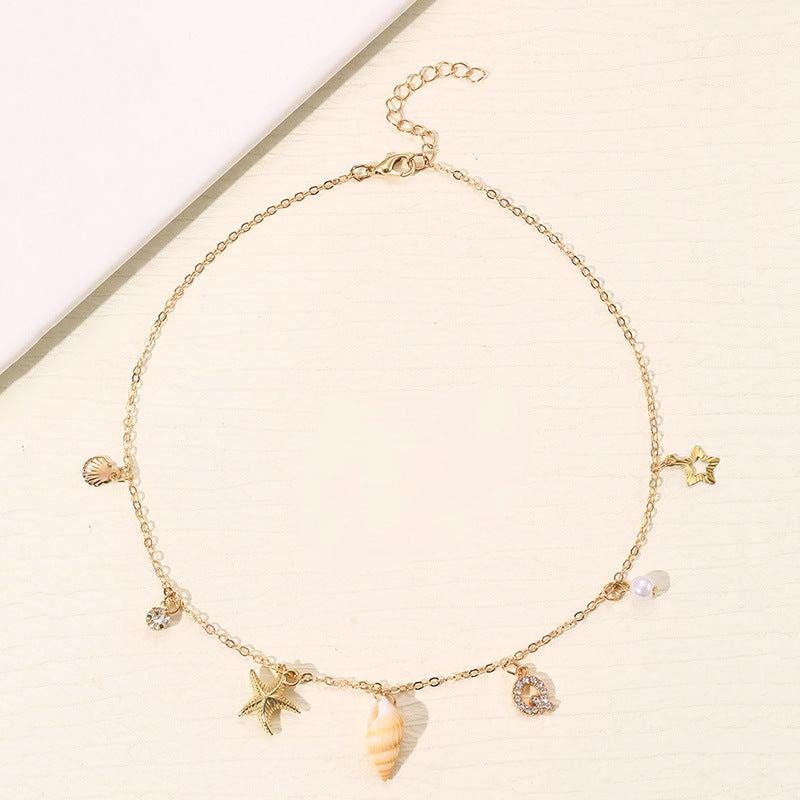 Wholesale 26 Letter Pearl Shell Necklace Beach Ocean Bohemian Style