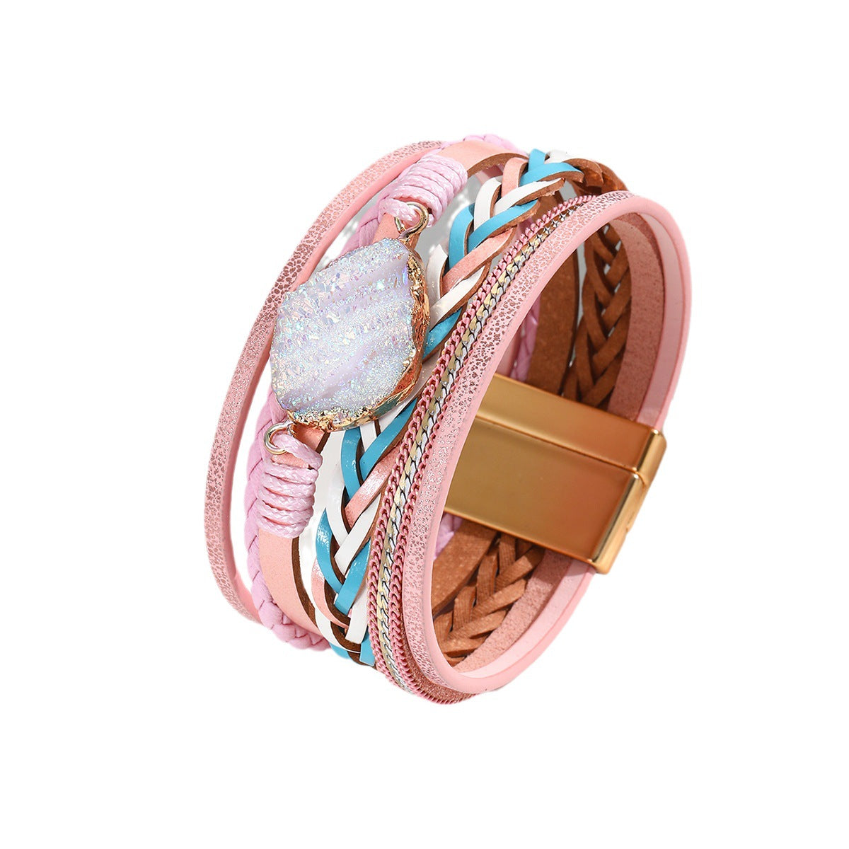 Wholesale Bohemian Multi-Layer Handmade Leather Bracelet with Magnetic Buckle Chic Fashion Accessory for Boutique Resale