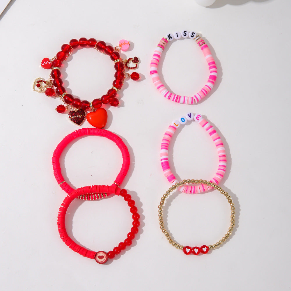 Wholesale Multi-layer Stacking Crystal Tassel Valentine's Day Bracelet