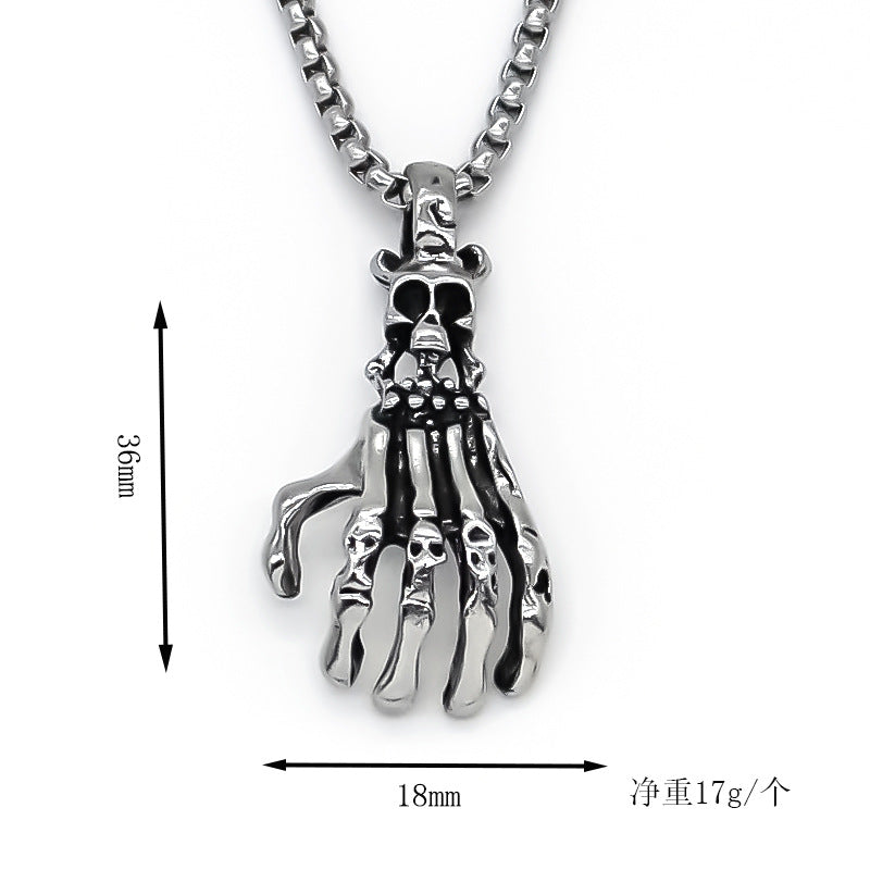 Wholesale Alloy retro skull hand bone pendant necklace
