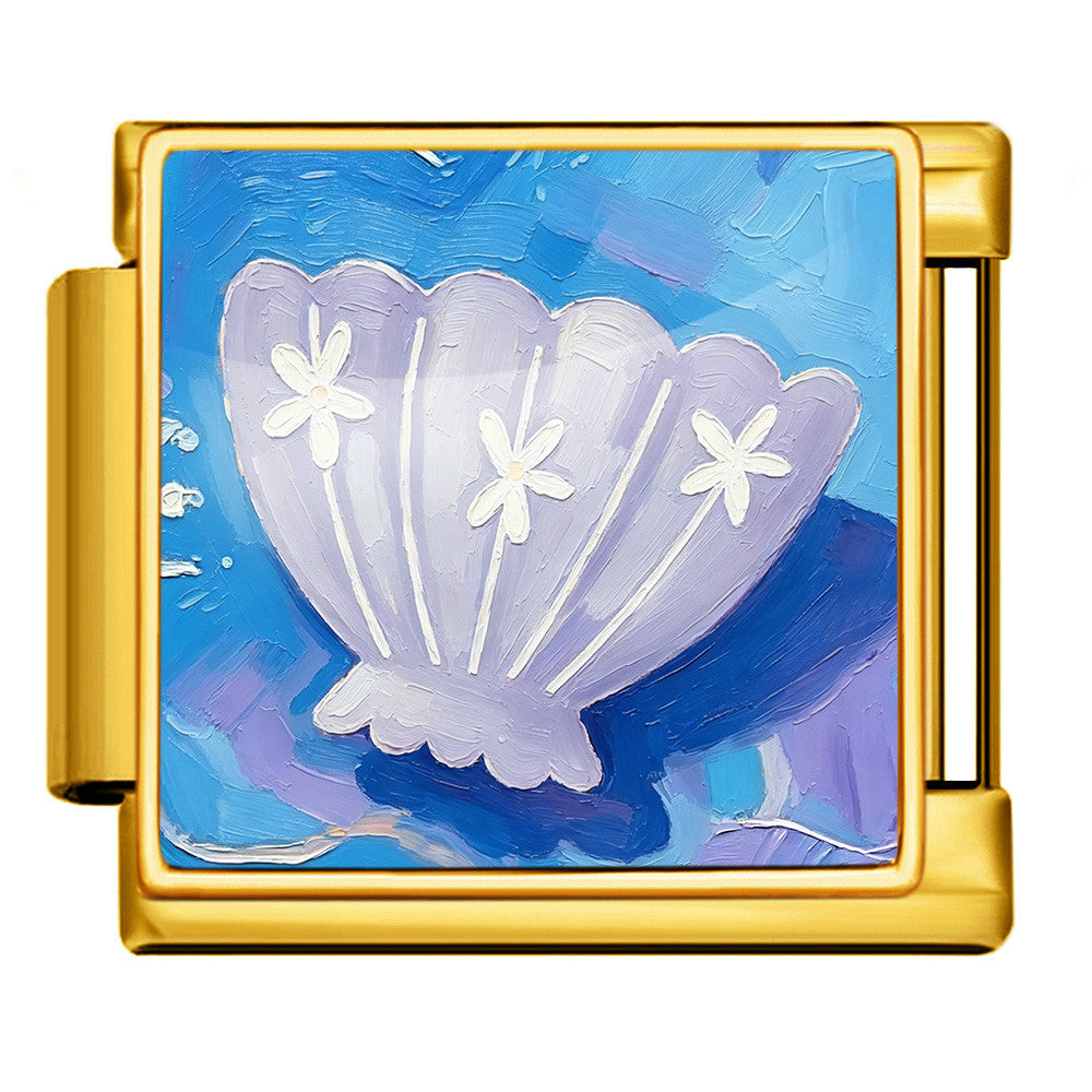 Wholesale Summer Beach Shell Square Painting Pattern Stainless Steel Bracelet DIY Fashion Accessory