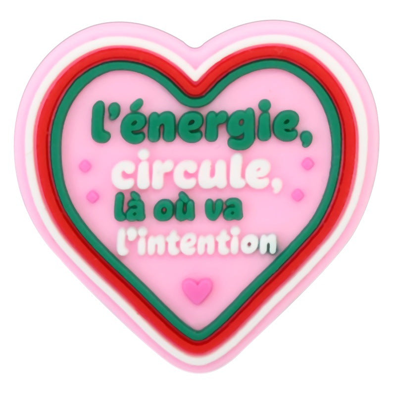 Serie di frasi francesi casuali all'ingrosso da 100 pezzi di cartoni animati di zoccoli Decorazione con fibbia per scarpe in gomma morbida in PVC