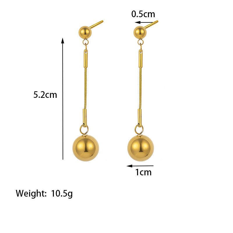 Wholesale Gold Titanium Steel Long Small Gold Ball Pendant Earrings ACC-ES-QiYun002