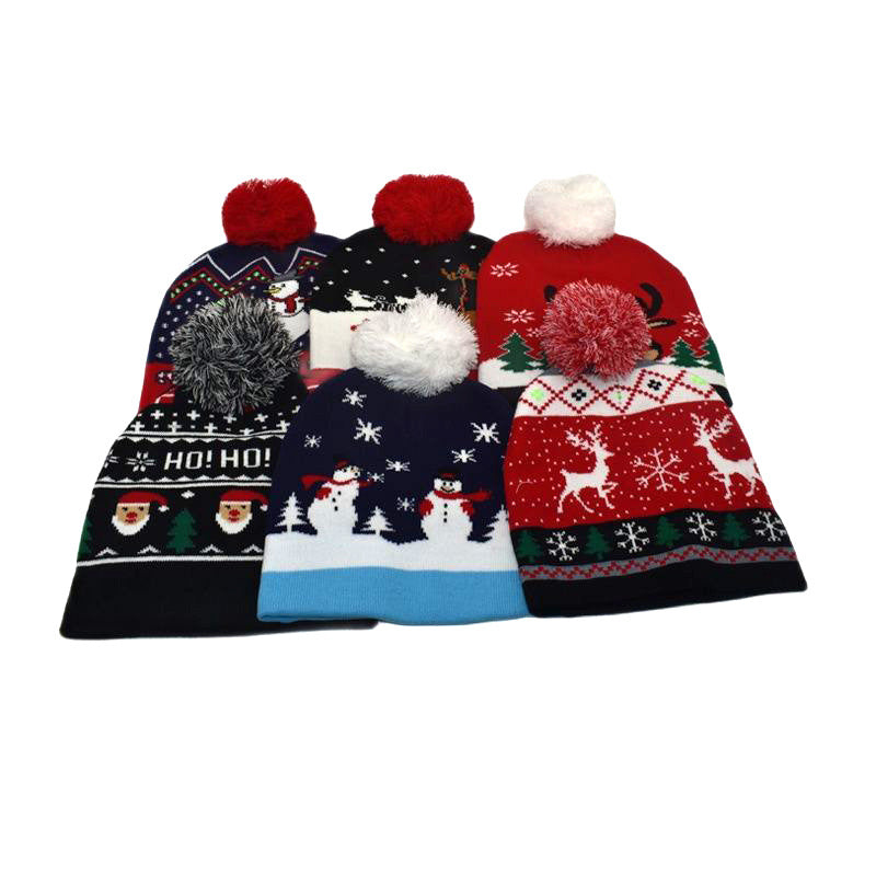 Wholesale Winter warm hat with fur ball Christmas elk knitted beanie