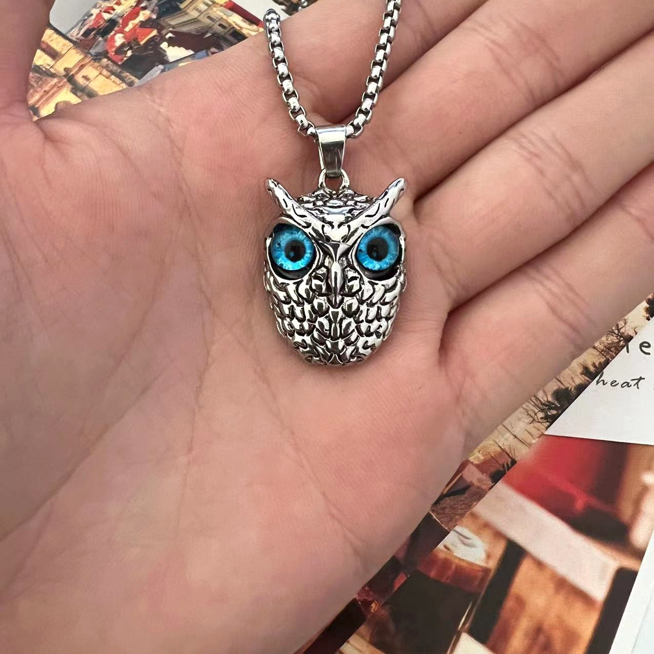 Wholesale  Titanium Steel vintage owl pendant necklaces
