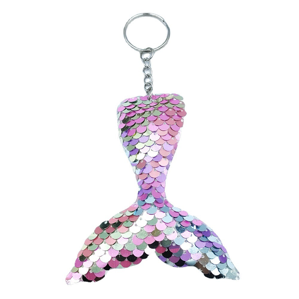 Wholesale single sided fish scale sequin keychain bag pendant fishtail key accessories ACC-KC-DY004