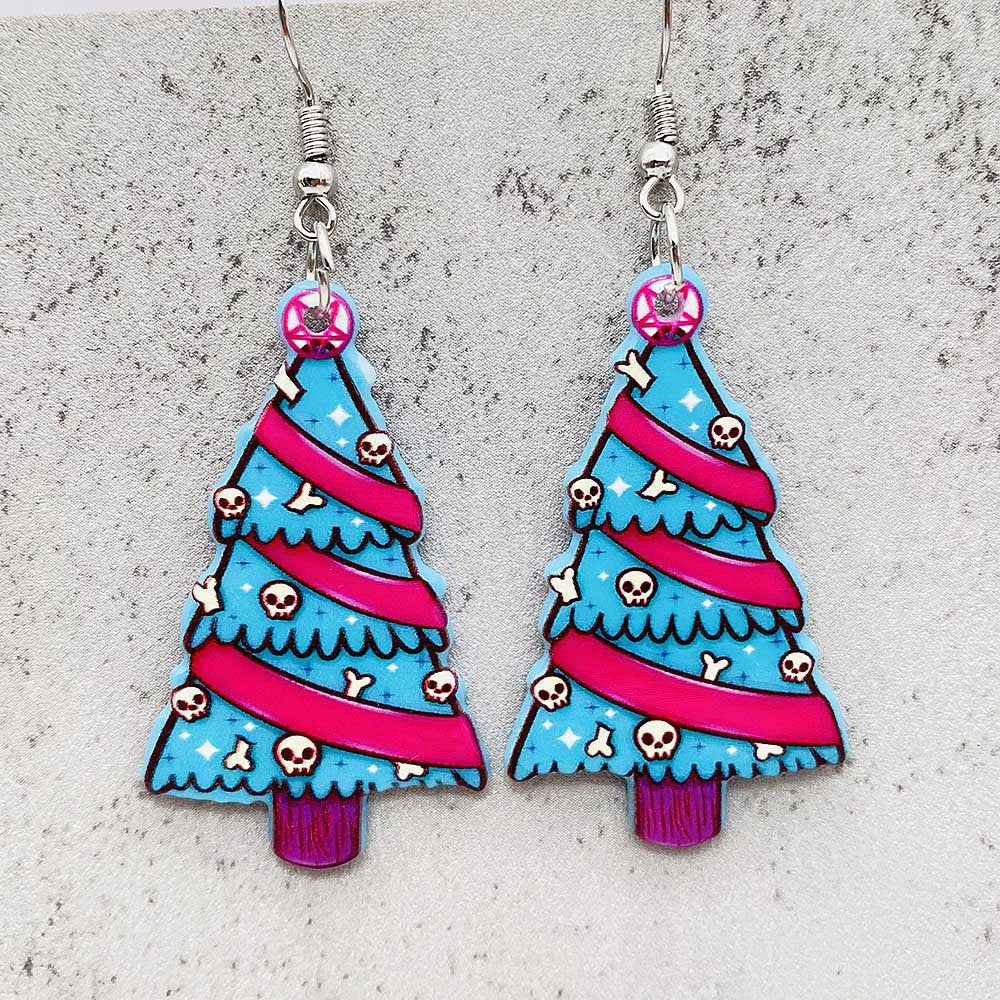 Wholesale Christmas Lights Red Plaid Christmas Tree Acrylic Earrings ACC-ES-ChenY072