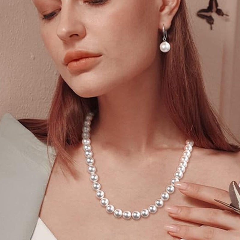 Wholesale creamy-white 8mm  pearl necklace girl pearl bracelet earrings jewelry