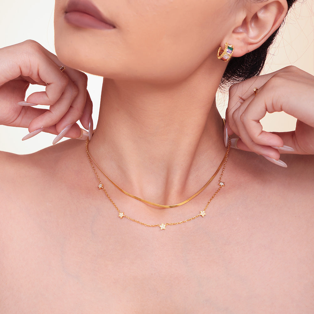 Wholesale Light Luxury Star Design Stainless Steel Zircon Necklace Gift Jewelry Accessory