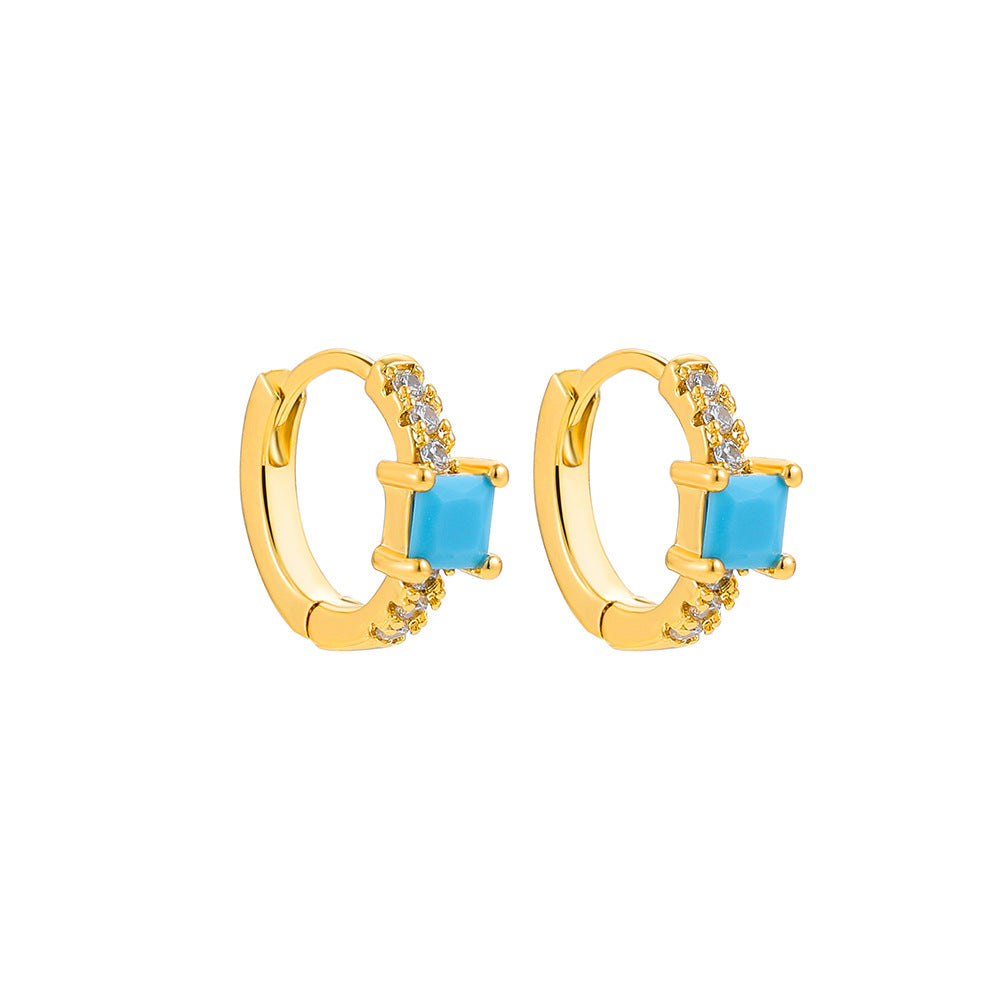 Wholesale Stainless Steel Golden Ear Buckle Set with Turquoise Small Design Earrings