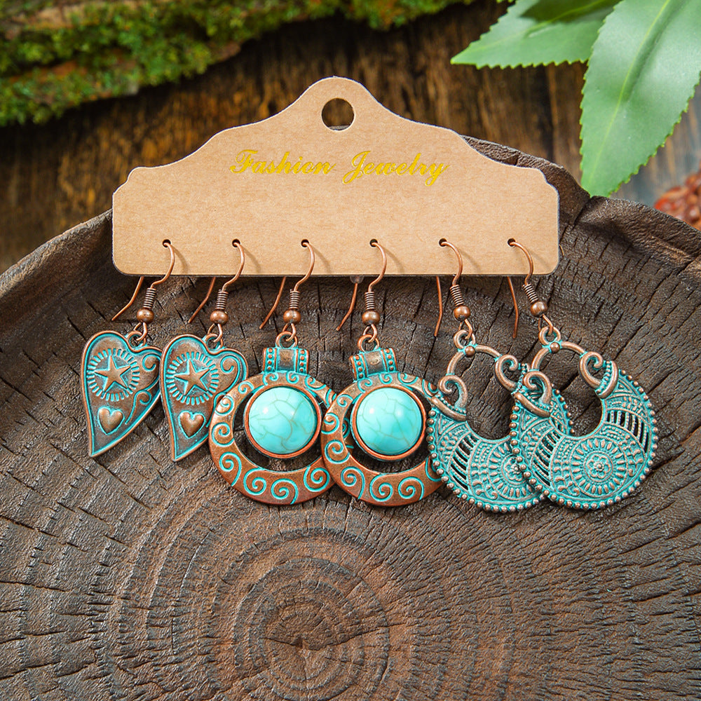 Wholesale Retro Irregular Tassel Earrings Set 3 Piece Alloy Fashion Jewelry for Boutique Resale