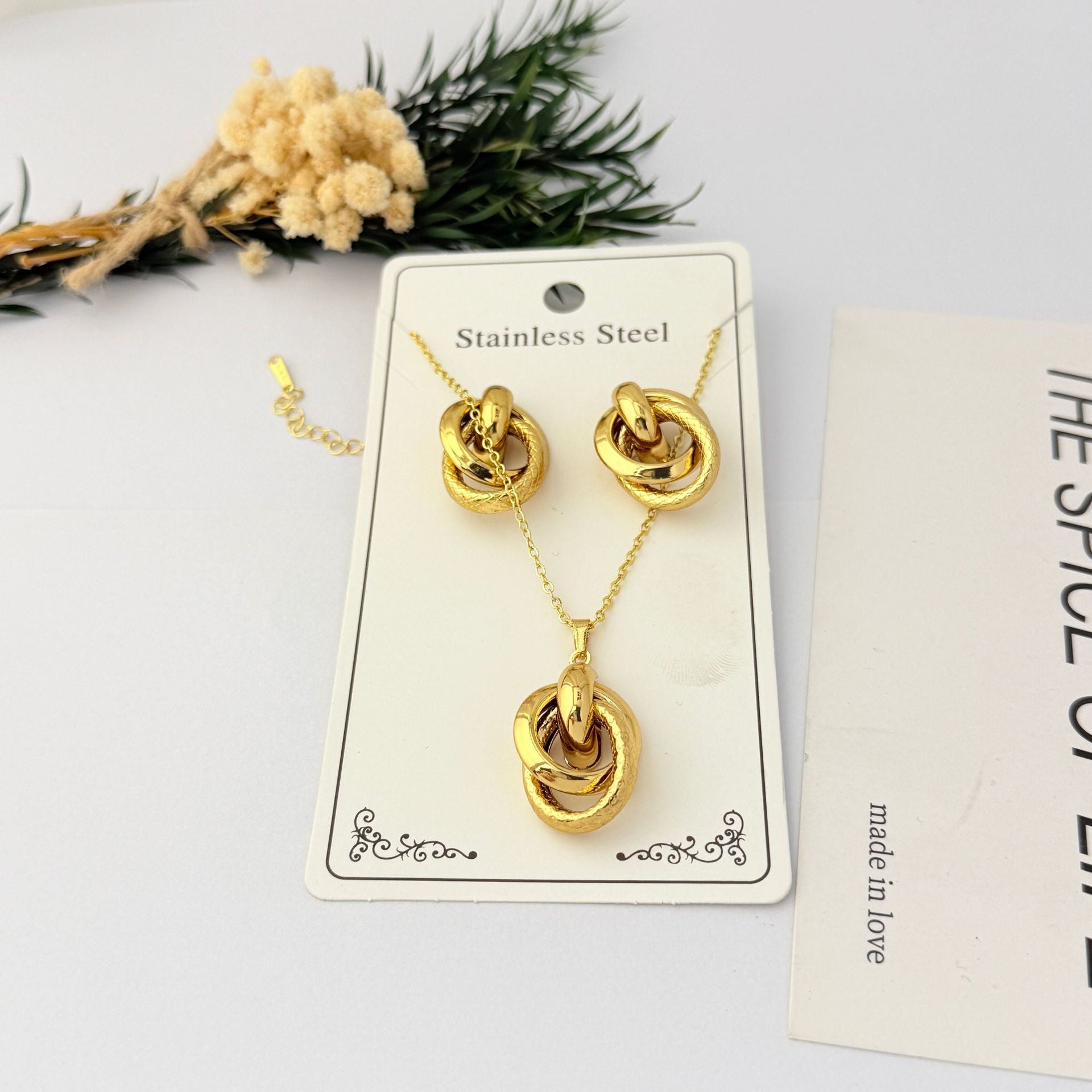 Wholesale Geometric Gold Plated Stainless Steel Necklace Earring Set for Party Boutique Jewelry
