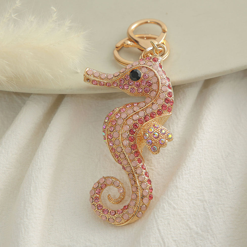 Wholesale Marine Life Pendant Aliexpress Diamond-Encrusted Cute Seahorse Keychain Pendant Metal Cartoon Creative Gift