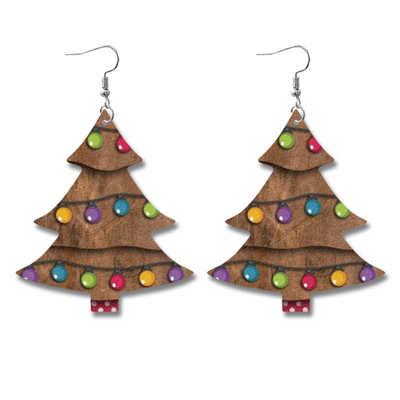 Wholesale retro Christmas earrings double-sided leather printing earrings