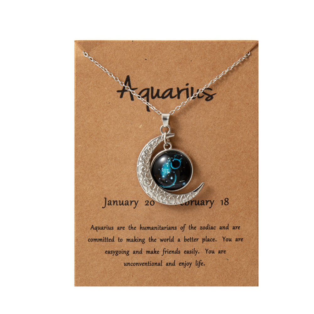 Wholesale Retro Luminous Contion Moon Pendant Necklace,  Zinc Alloy Glass,  Fashion Accessory for Women