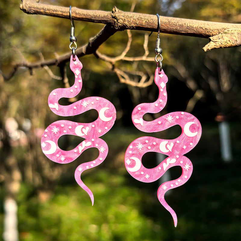 Wholesale Star Moon Pattern Snake Pendant Acrylic Earrings